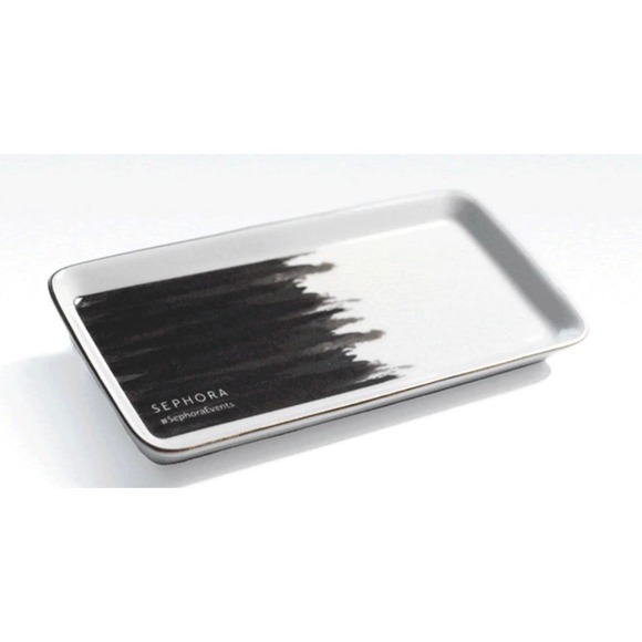 NEW Sephora New Ceramic Trinket / jewelry Tray Black white Gold Trim exclusive - Picture 1 of 2